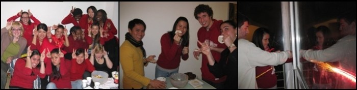 Making dumpling with friends and shooting fireworks out the window on CNY 2009.