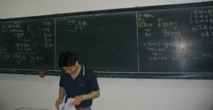 Song Laoshi, in front of the class blackboard during my first semester at BLCU.