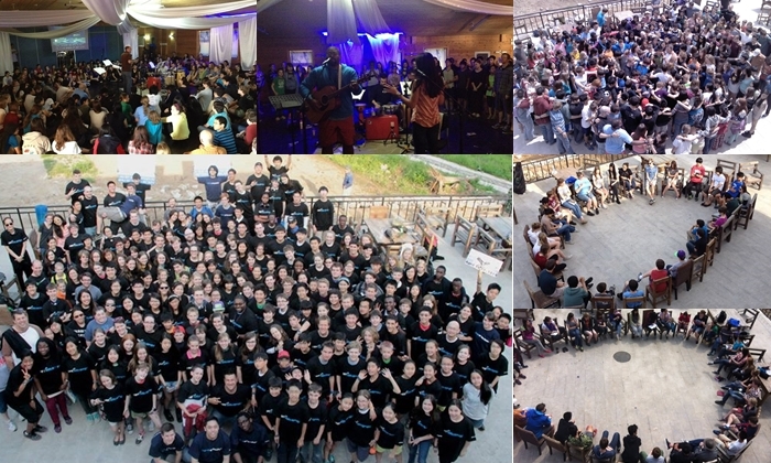 The bottom row shows the whole group at the end of conference, and me teaching two seminars on grief and transition.