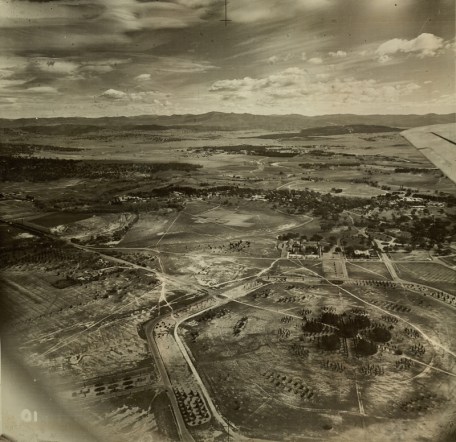 Aerial photo of construction of Canberra, circa 1940s.