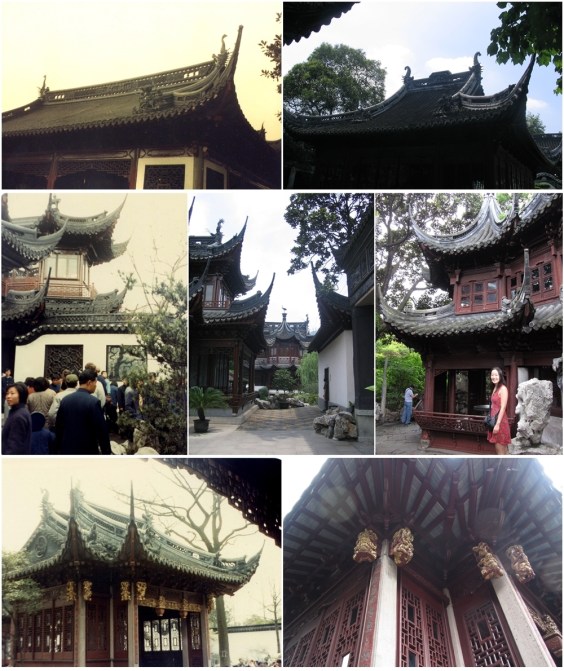 Beautiful pavilions in Yu Gardens. Top row: March 1983, July 2004; Centre row: March 1983, July 2004, June 2012; Bottom row: March 1983, June 2012.