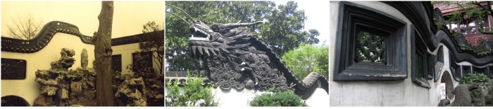 Some of the beautiful walls of Yuyuan. Left: March 1983; centre: July 2004; right: June 2012.