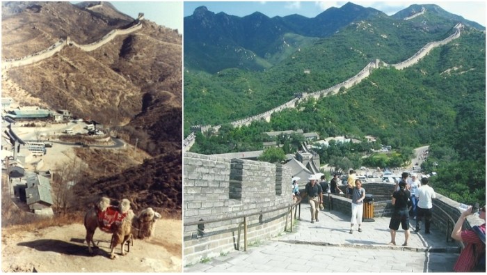 Looking at the eastern wall from the western wall - March 1983 and August 2004.