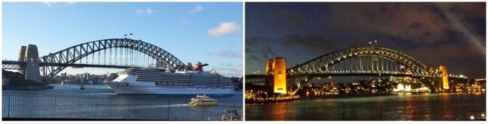 Day-night photos of the Sydney Harbour Bridge I took in February